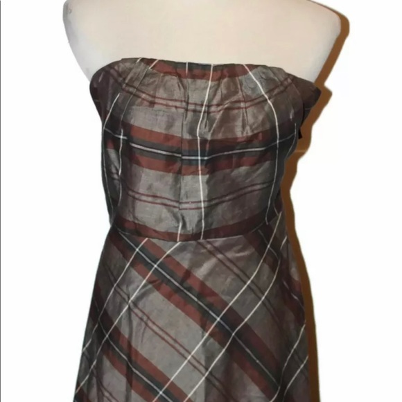 Banana Republic Strapless Plaid Dress Fall Colors Rusty Brown Black Gray Size 6 - Picture 8 of 9
